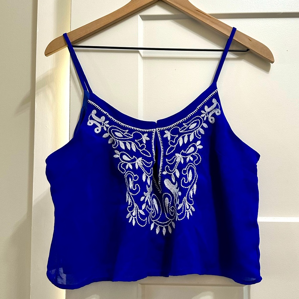 Charlotte Russe Royal Blue Crop Top Size Large Floral Pattern